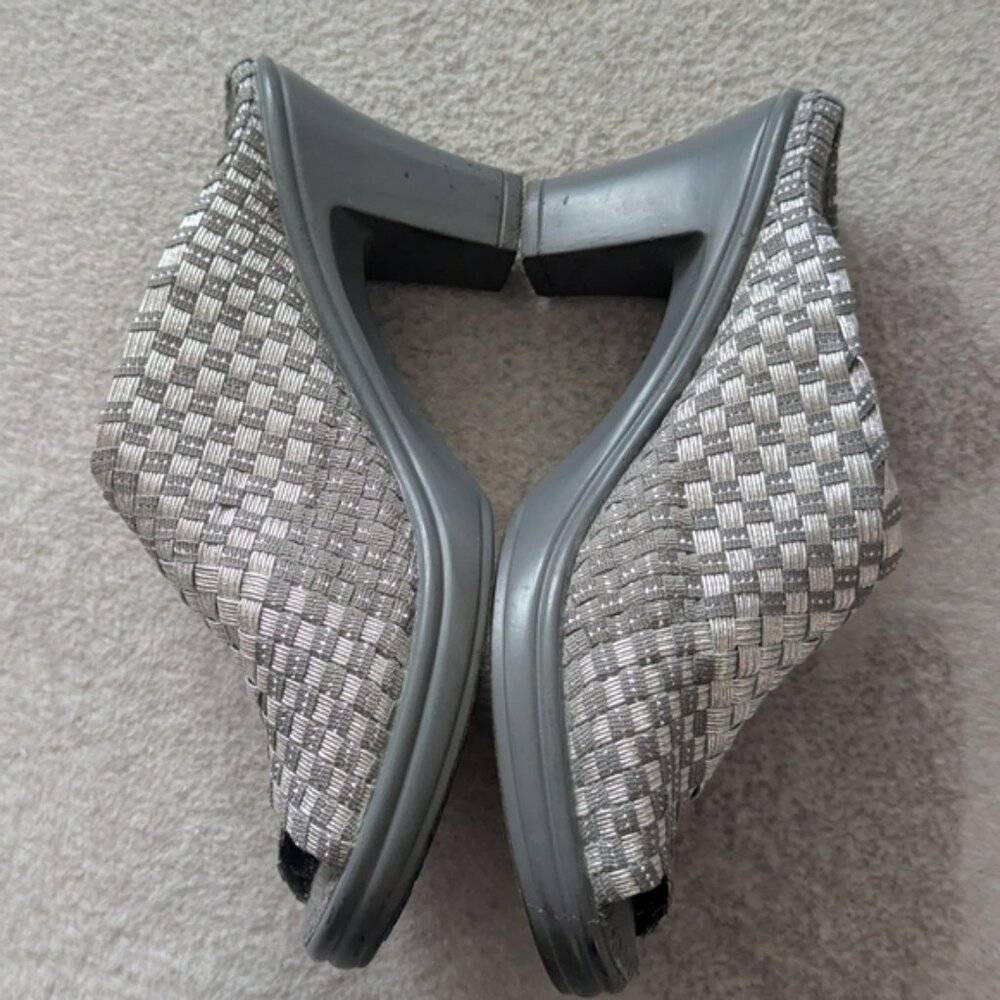 Bernie Mev Metallic Silver Grey Mule Heels Size 36